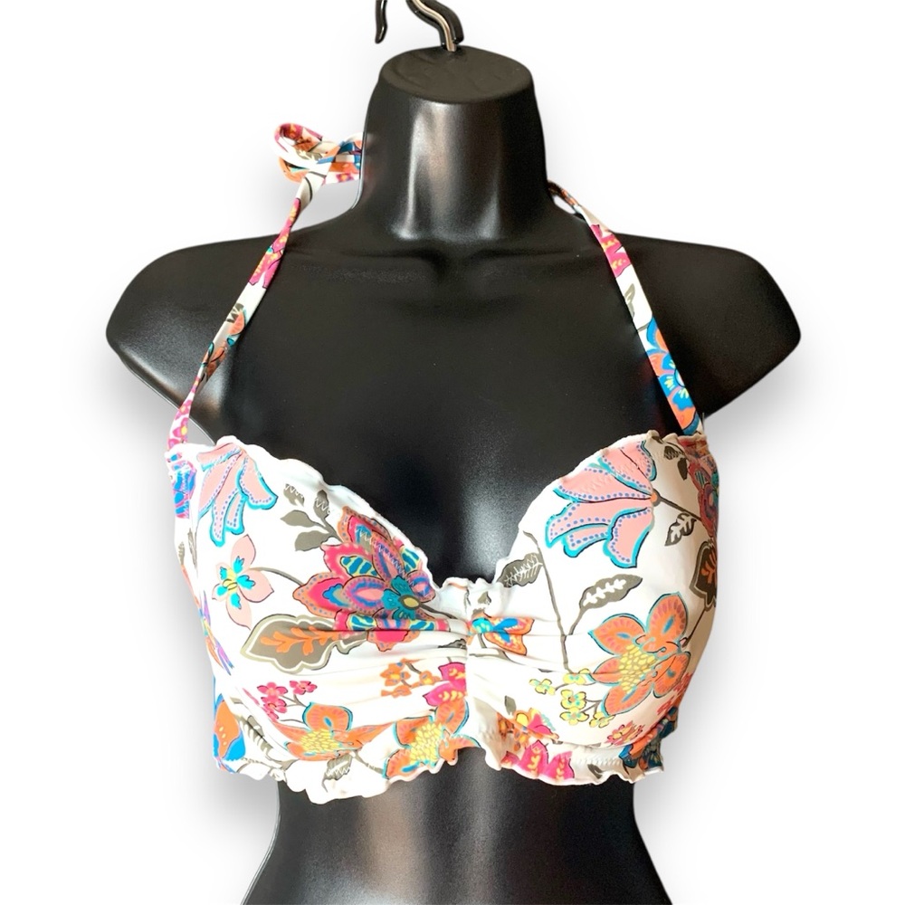 Sundazed Women's Nixie Printed Ruffle Edge Underwire Bikini Top White Multi 36D - Picture 3 of 5